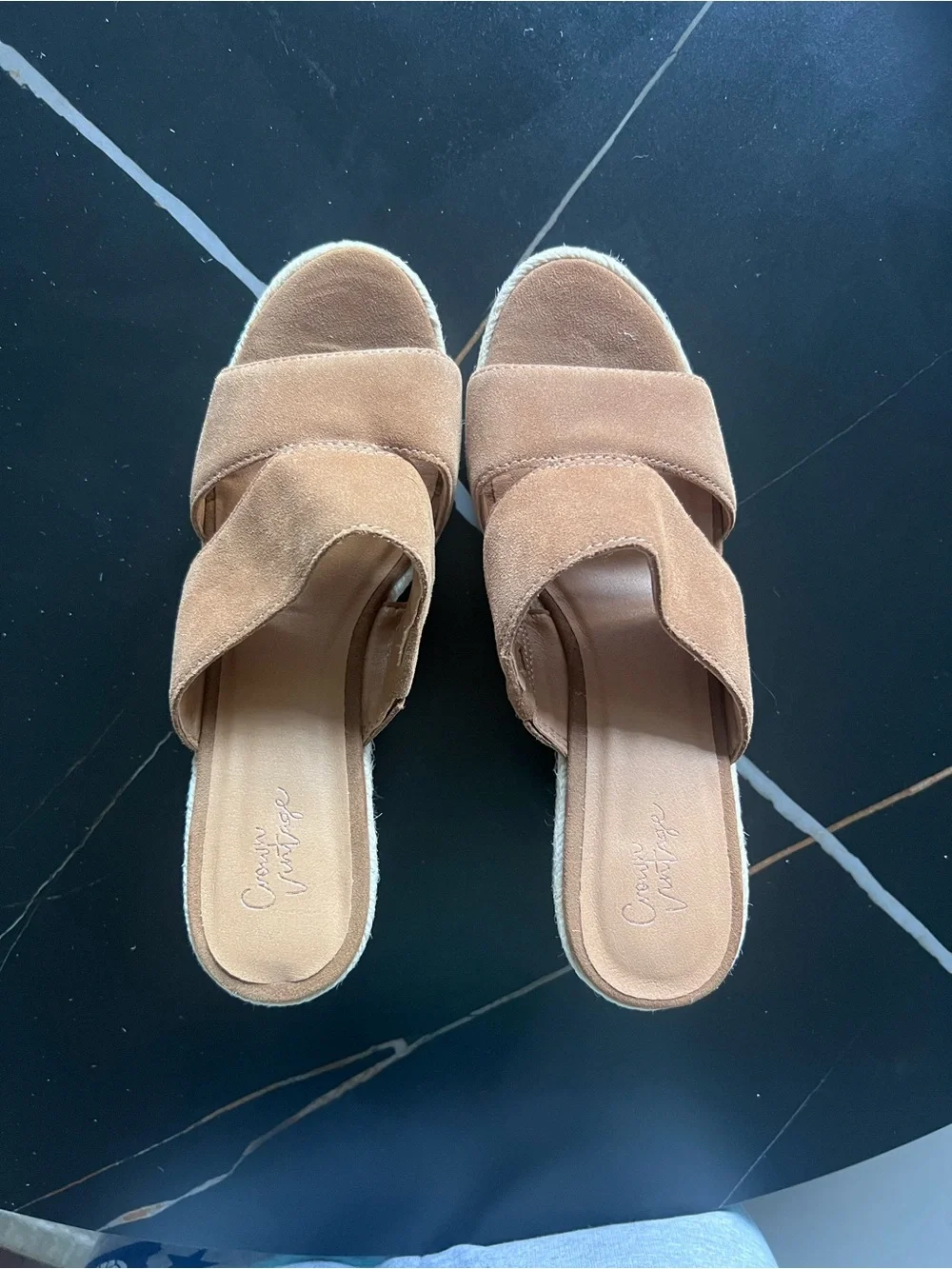 Crown Vintage Brown Suede Espadrille Wedge Slide Sandals